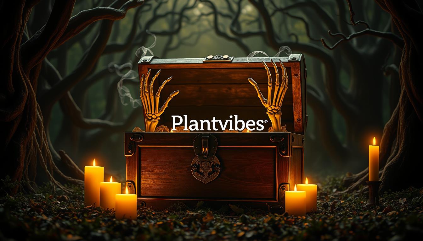 Halloween-Piratenkostüme mit Schatztruhen als Deko