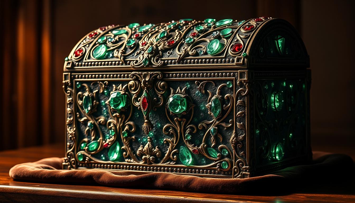 Schatztruhe mit Edelsteinen – funkelnde Kostbarkeiten