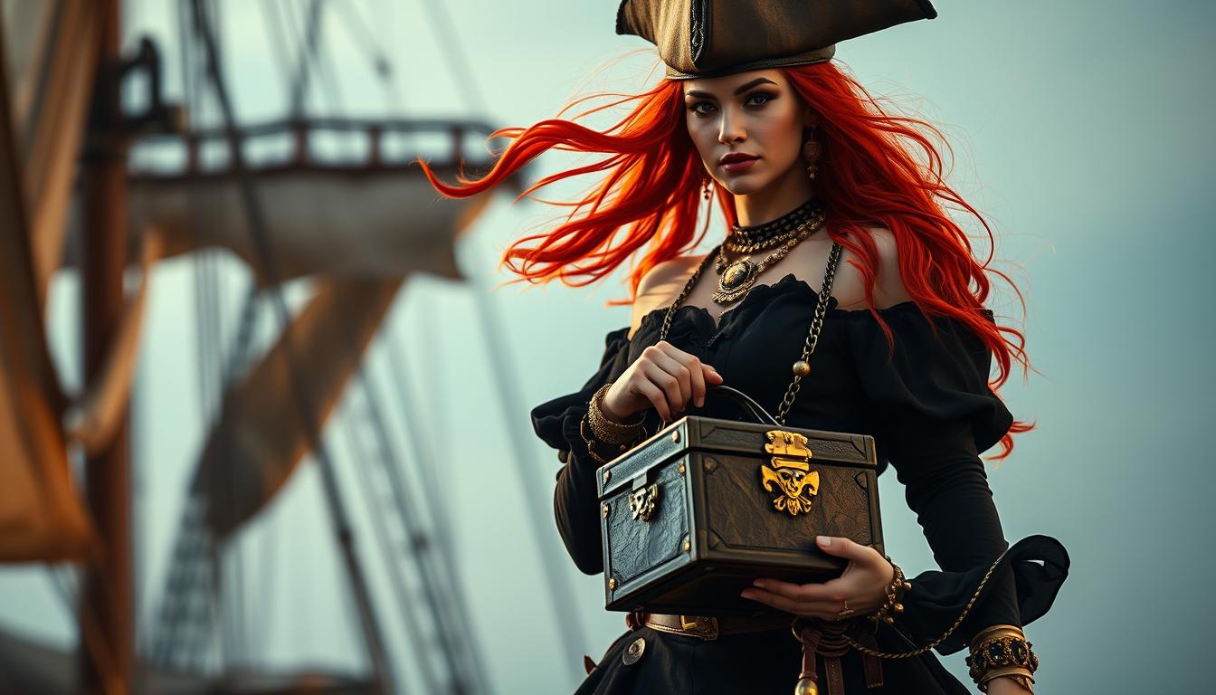 Piratenkönigin-Looks mit Mini-Schatztruhe als Tasche