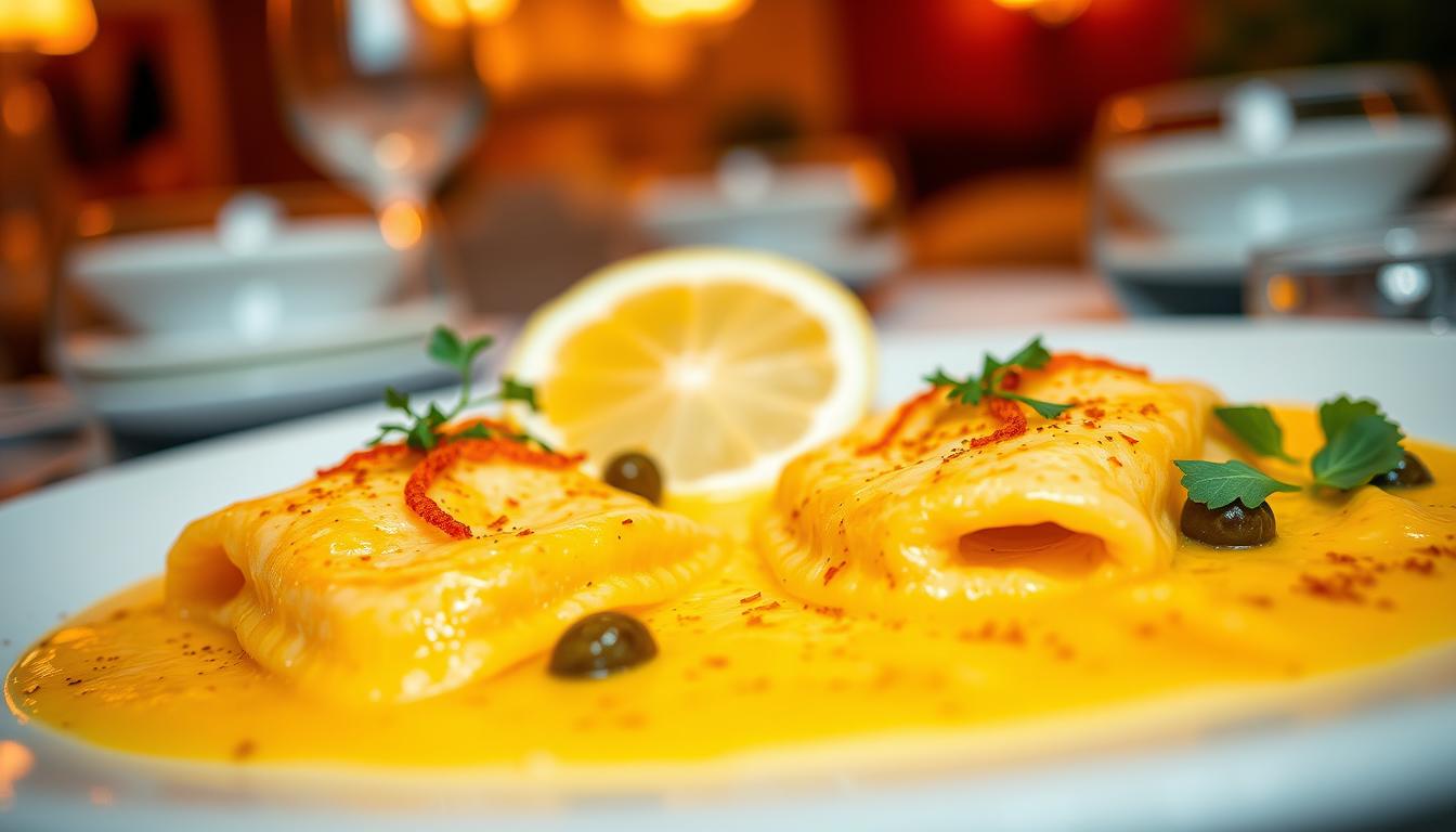 Lachs-Ravioli mit Safransauce