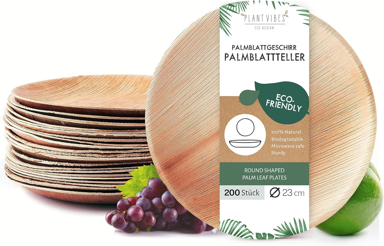 Plantvibes edle Palmblatt-Teller, kompostierbar & CO2-neutral, rund Einweg-Teller aus Palmblatt, Party-Geschirr, Palmblatt-Geschirr