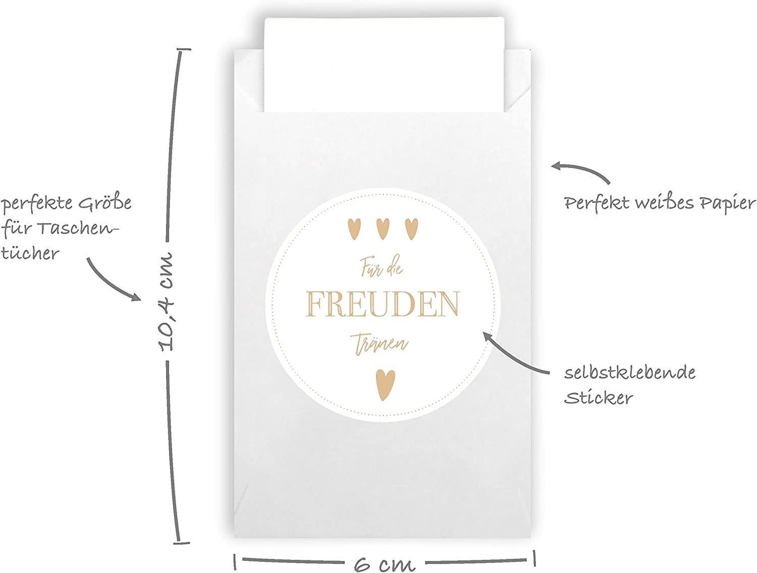 Plantvibes 100 Umschläge & 100 Freudentränen Sticker aus Papier im Vintage-Stil für die Hochzeit, CO2 neutrale kleine Papiertüten mit Aufklebern