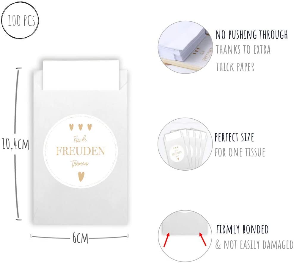 Plantvibes 100 Umschläge & 100 Freudentränen Sticker aus Papier im Vintage-Stil für die Hochzeit, CO2 neutrale kleine Papiertüten mit Aufklebern