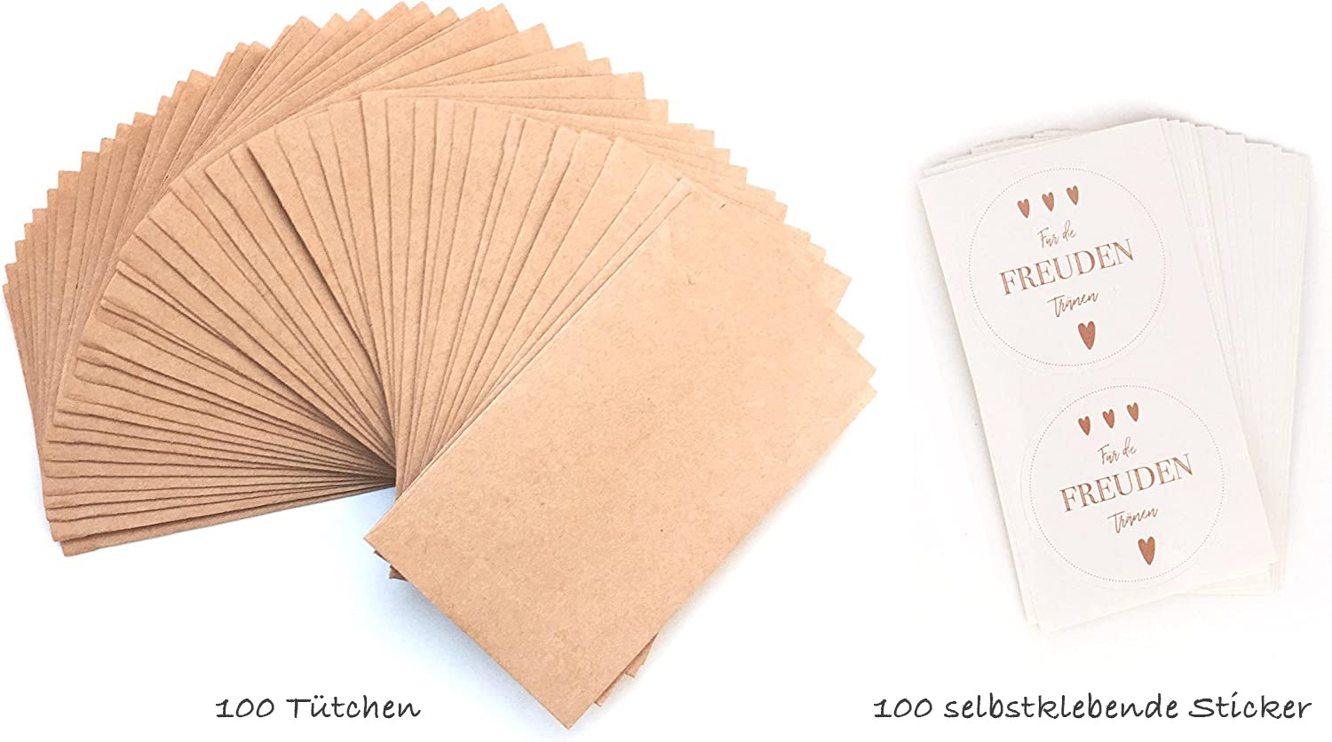 Plantvibes 100 Umschläge & 100 Freudentränen Sticker aus Papier im Vintage-Stil für die Hochzeit, CO2 neutrale kleine Papiertüten mit Aufklebern