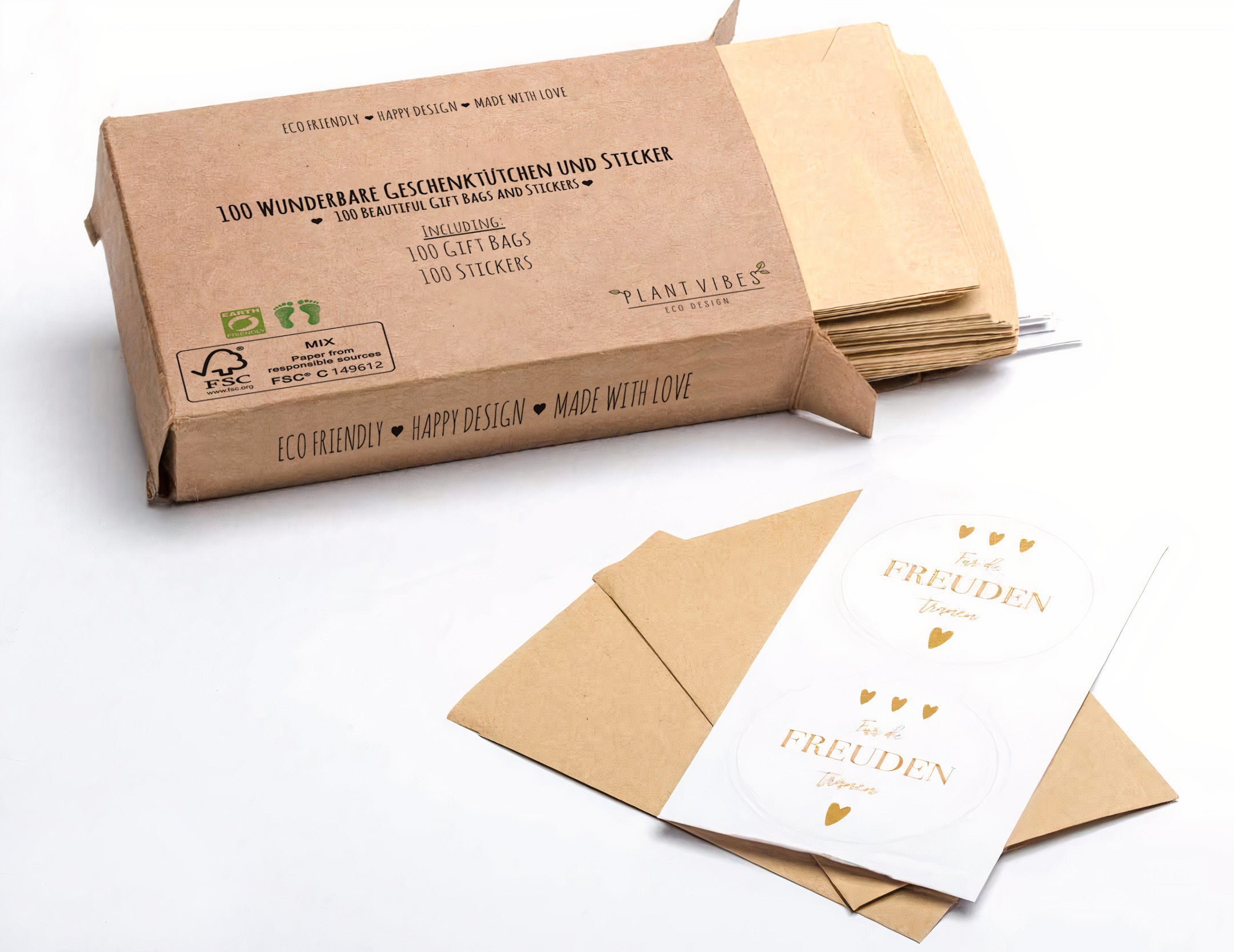 Plantvibes 100 Umschläge & 100 Freudentränen Sticker aus Papier im Vintage-Stil für die Hochzeit, CO2 neutrale kleine Papiertüten mit Aufklebern