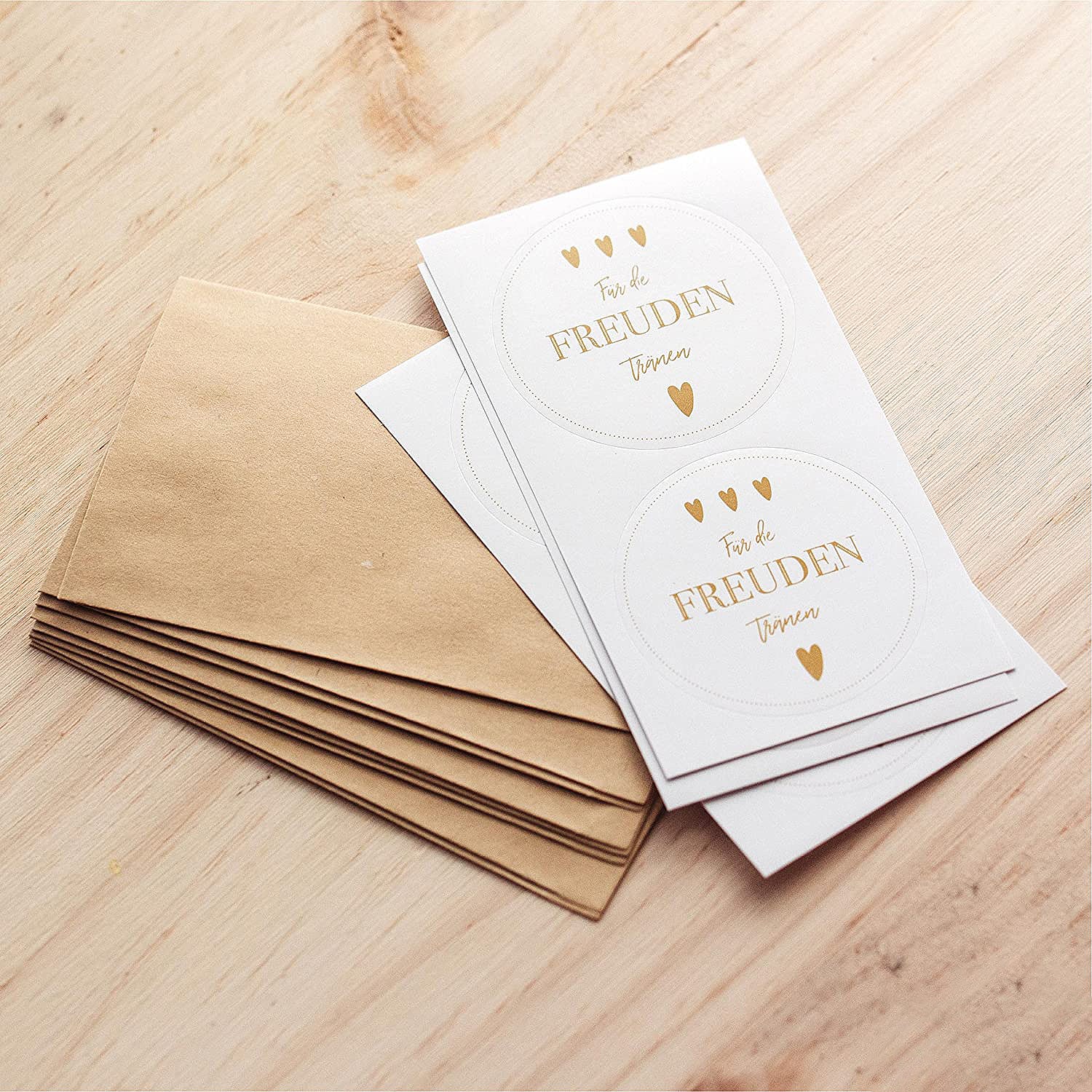 Plantvibes 100 Umschläge & 100 Freudentränen Sticker aus Papier im Vintage-Stil für die Hochzeit, CO2 neutrale kleine Papiertüten mit Aufklebern