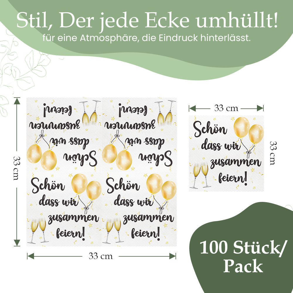 Servietten Schön Dass Wir Zusammen Feiern 100 Stück, Servietten Geburtstag Mann, 33 x 33 cm - 3-Lagige Weich