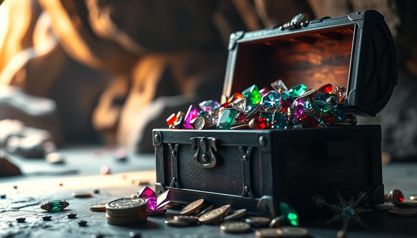 Schatztruhe mit Edelsteinen