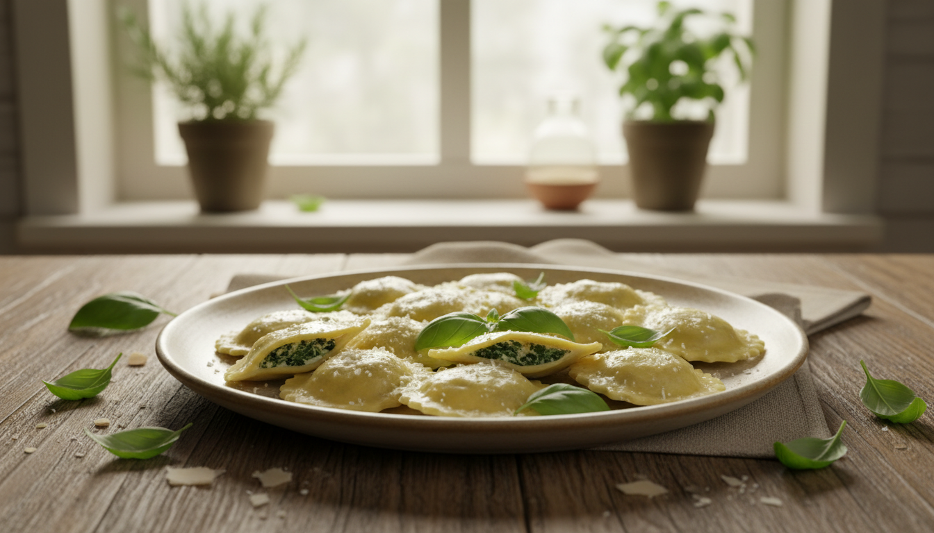 Ravioli ohne Sauce servieren