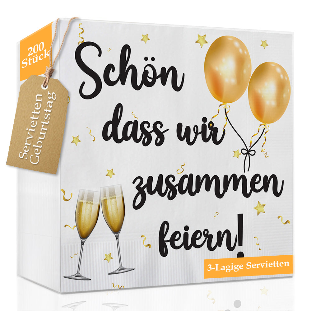 Servietten Schön Dass Wir Zusammen Feiern 100 Stück, Servietten Geburtstag Mann, 33 x 33 cm - 3-Lagige Weich